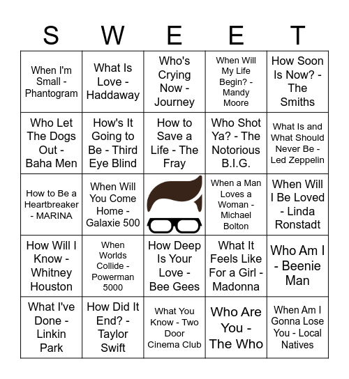 Sweet Avenue 11/19 Music Bingo Card