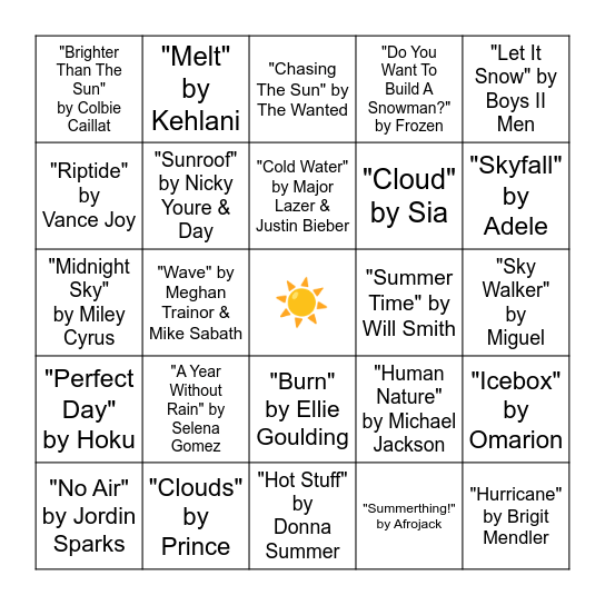 Weather Report Mix Bingo Card