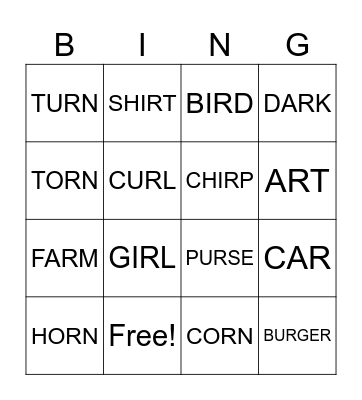 3RD GRADE R-CONTROLLED Bingo Card