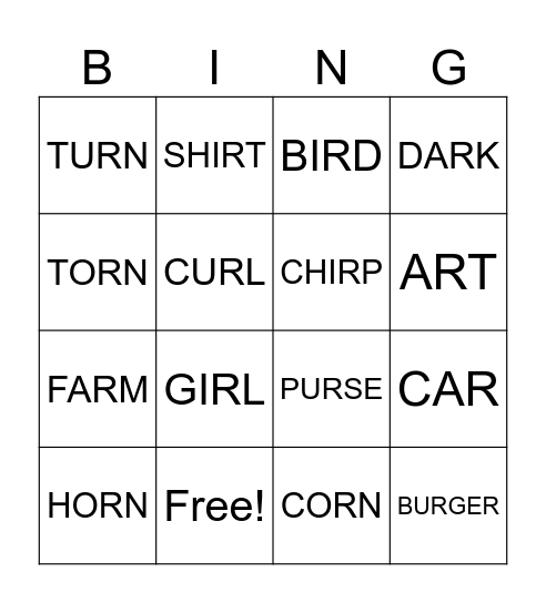 3RD GRADE R-CONTROLLED Bingo Card