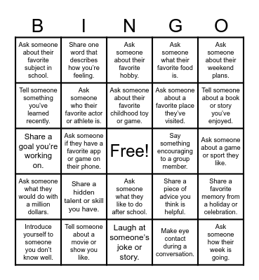 Social Skills Bingo Card