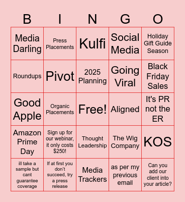 GOOD APPLE PR BINGO Card