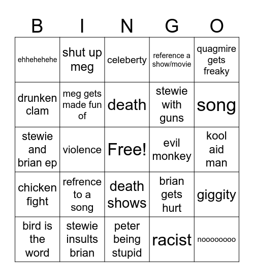 family guy bingo Card