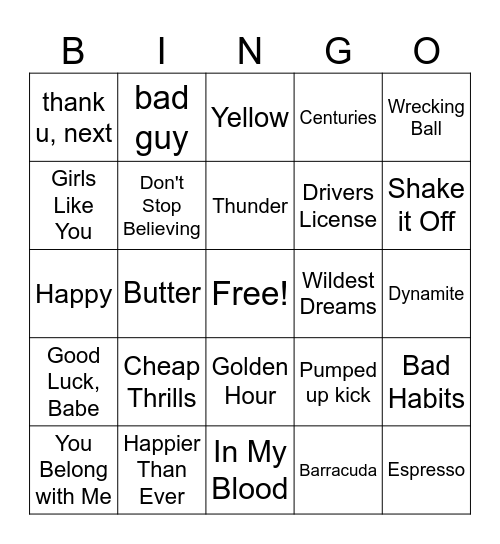 Classical Pop Covers Bingo Card