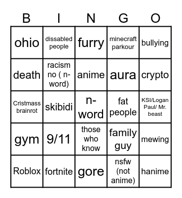 IG reels Bingo Card