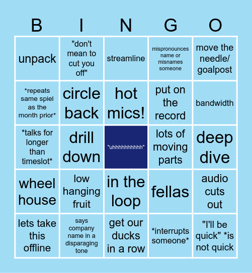 Corporate Lingo Bingo Card