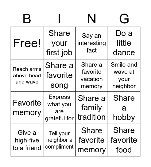 Social Bingo Card