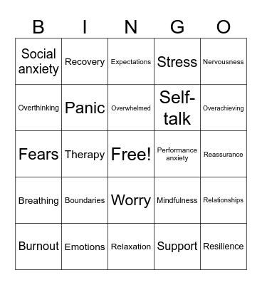 Anxiety Bingo Card