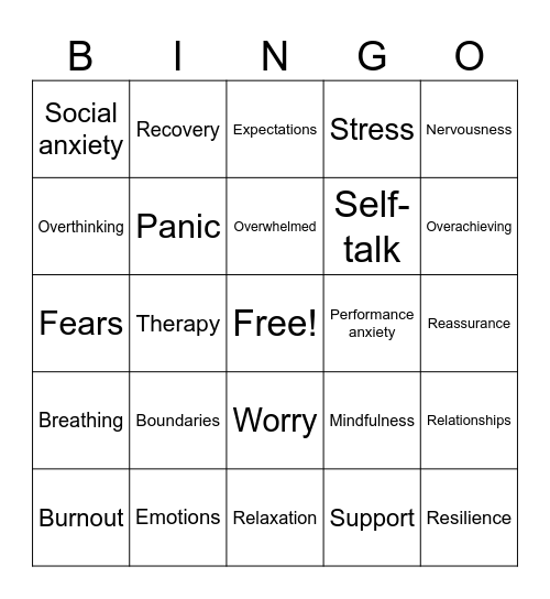 Anxiety Bingo Card