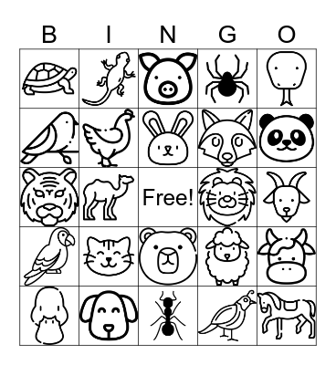 Animal Bingo Card