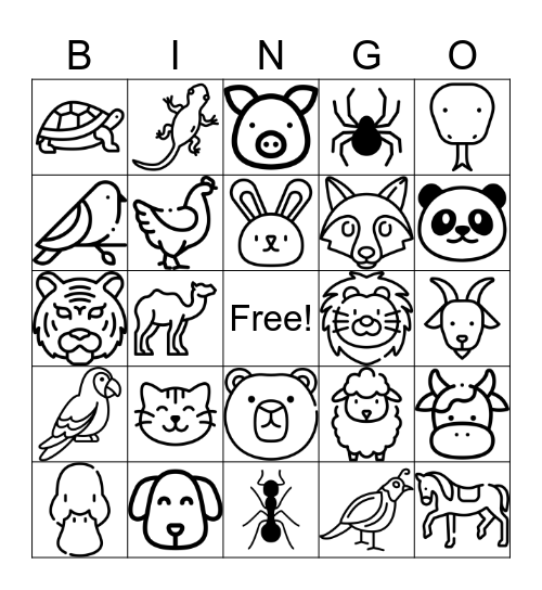 Animal Bingo Card