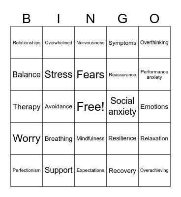 Anxiety Bingo Card