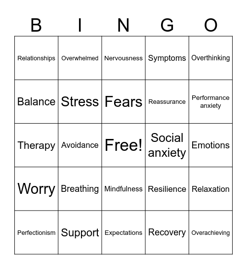 Anxiety Bingo Card