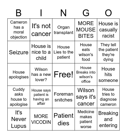 This Vexes Him Bingo Card