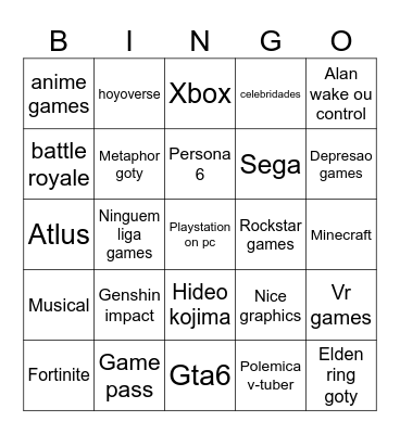The game awards 2024 Bingo Card