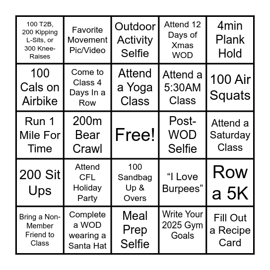 CrossFit Liquid Bingo Card