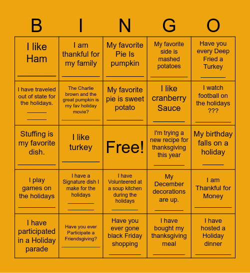 Friendsgiving Putlock (work edition) Bingo Card