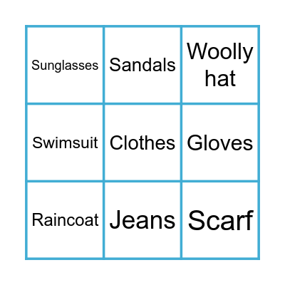 Clothes Bingo Card