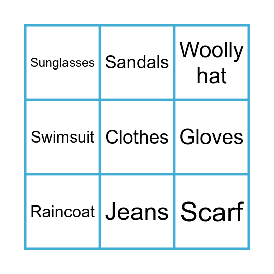 Clothes Bingo Card