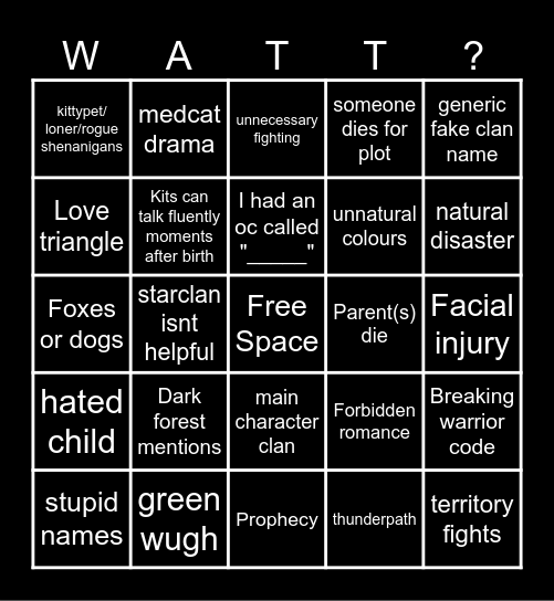 wattpad warriors fanfic Bingo Card