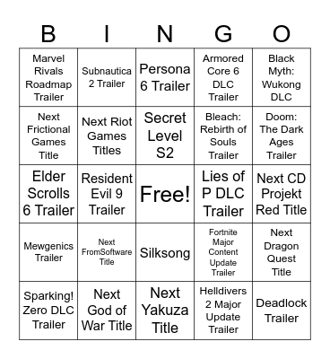 TGA Announcements Bingo Card