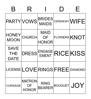 BRIDAL SHOWER BINGO Card