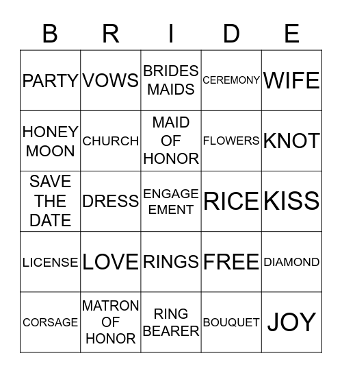 BRIDAL SHOWER BINGO Card