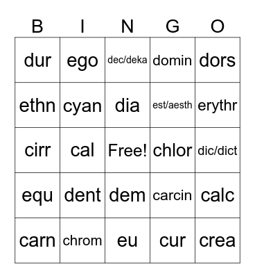 Root Word Review # 2 C2 - E Bingo Card