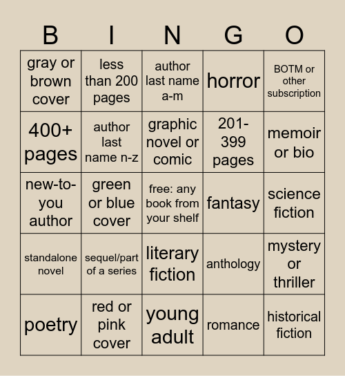 Read My Shelf Bingo Card