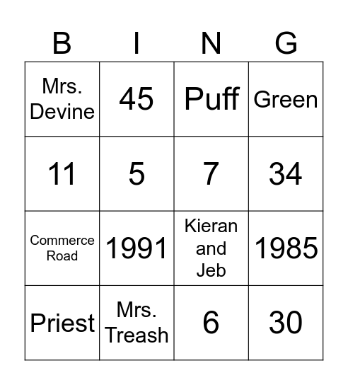 PF Bingo Card