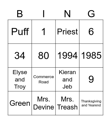 PF Bingo Card