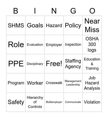 SHMS Powerpoint Bingo Card