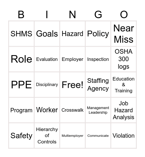 SHMS Powerpoint Bingo Card