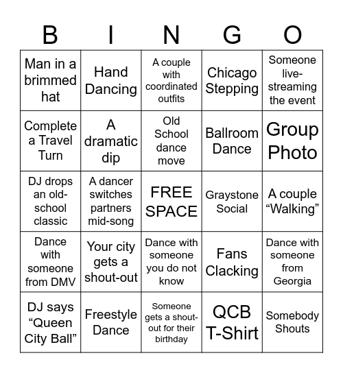 Queen City Ball Bingo Card