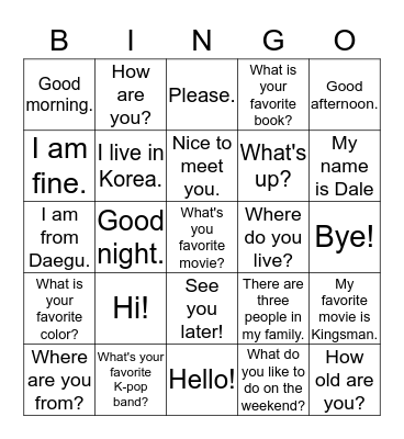 Nice to Meet You! Bingo Card