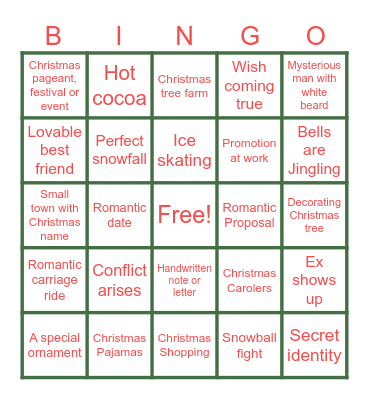 Hallmark Movies Bingo Card