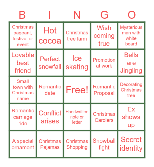 Hallmark Movies Bingo Card