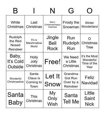 Holiday Music Bingo Card