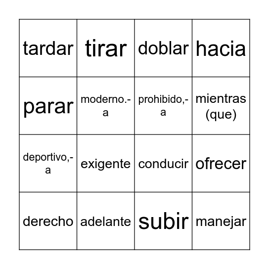 Chapter 3A Bingo Card