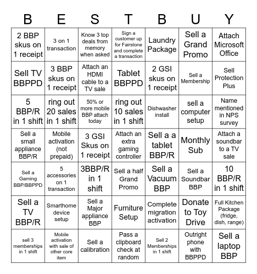 BestBuy BINGO Card