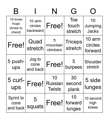 Fitness BINGO Card