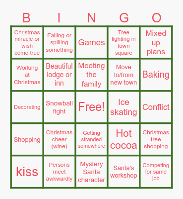 Hallmark Movies Bingo Card