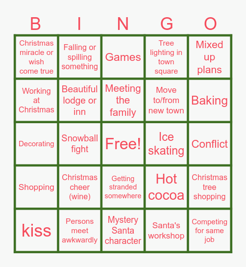 Hallmark Movies Bingo Card