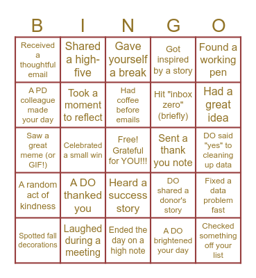 THANKFULNESS Bingo Card