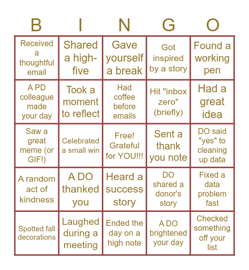 THANKFULNESS Bingo Card