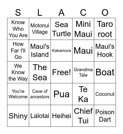 Moana Slaco Bingo Card