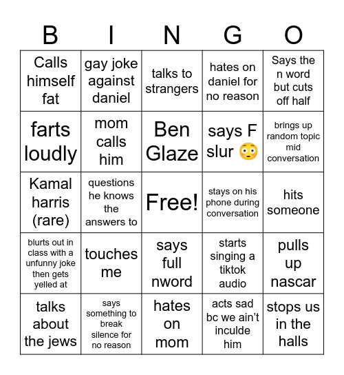 Liam bingo Card