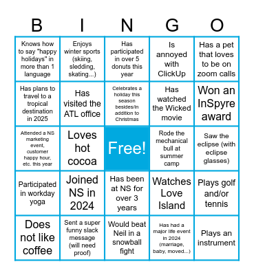 Northspyre Holiday Bingo Card