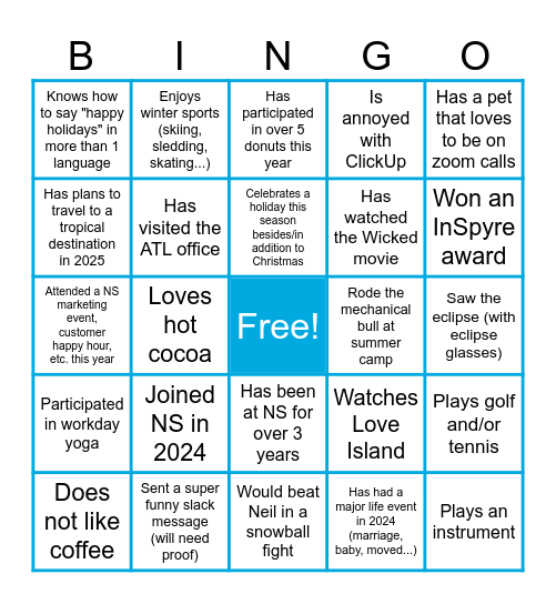 Northspyre Holiday Bingo Card