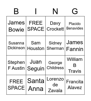 Texas Revolution Bingo Card